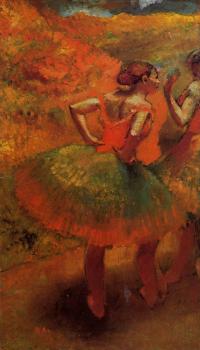 Edgar Degas : Two Dancers in Green Skirts, Landscape Scenery